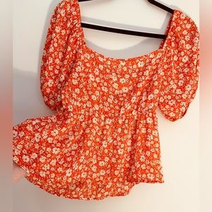 Women’s floral orange cute shirt with open back